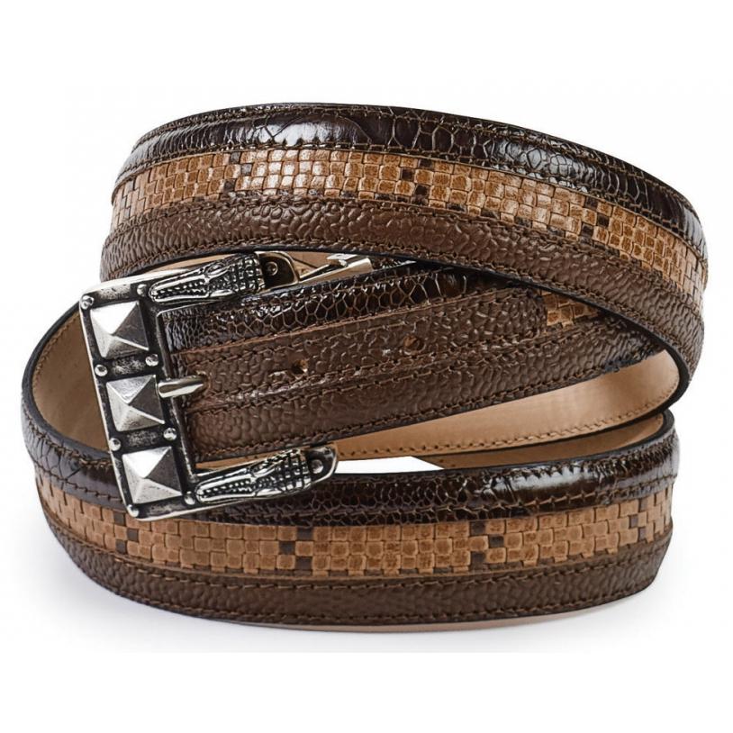 Mauri Sport Rust Genuine Ostrich Leg/Cognac - Dark Brown Woven Leather Belt 