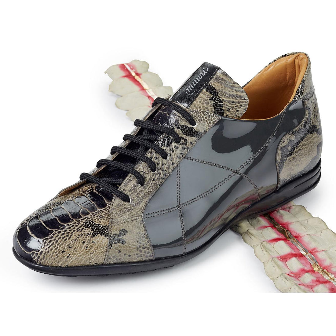 Mauri Studio 8662/2 Grey Genuine Ostrich Leg/Patent Casual Sneakers