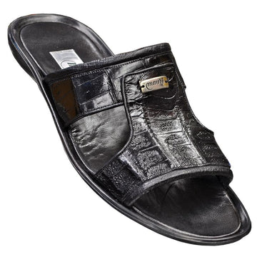 Mauri Surfer 1504 Black Genuine Baby Crocodile/Ostrich Sandals