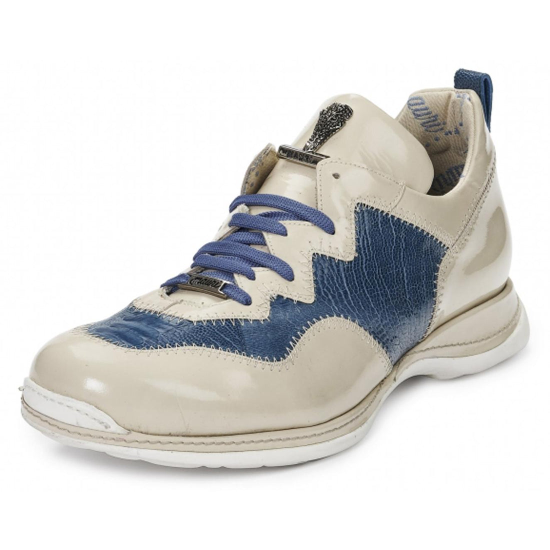 Mauri Tanaro 8696 Beige/Caribbean Blue Genuine Baby Patent Leather/Ostrich Leg Casual Sneakers