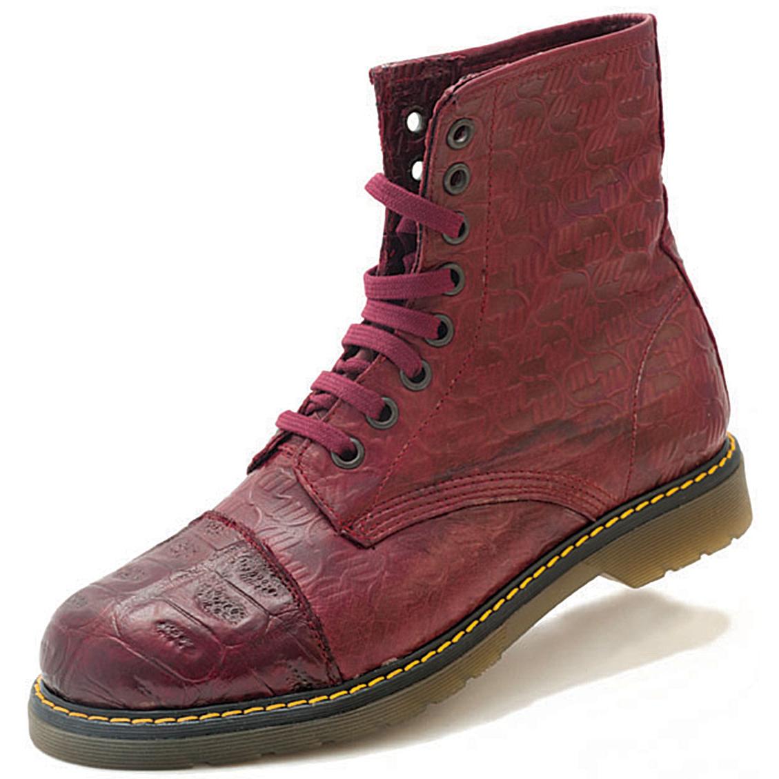 Mauri Tempo M761 Burgundy Genuine Baby Crocodile/Embossed Nappa Calfskin Lace Up Boots