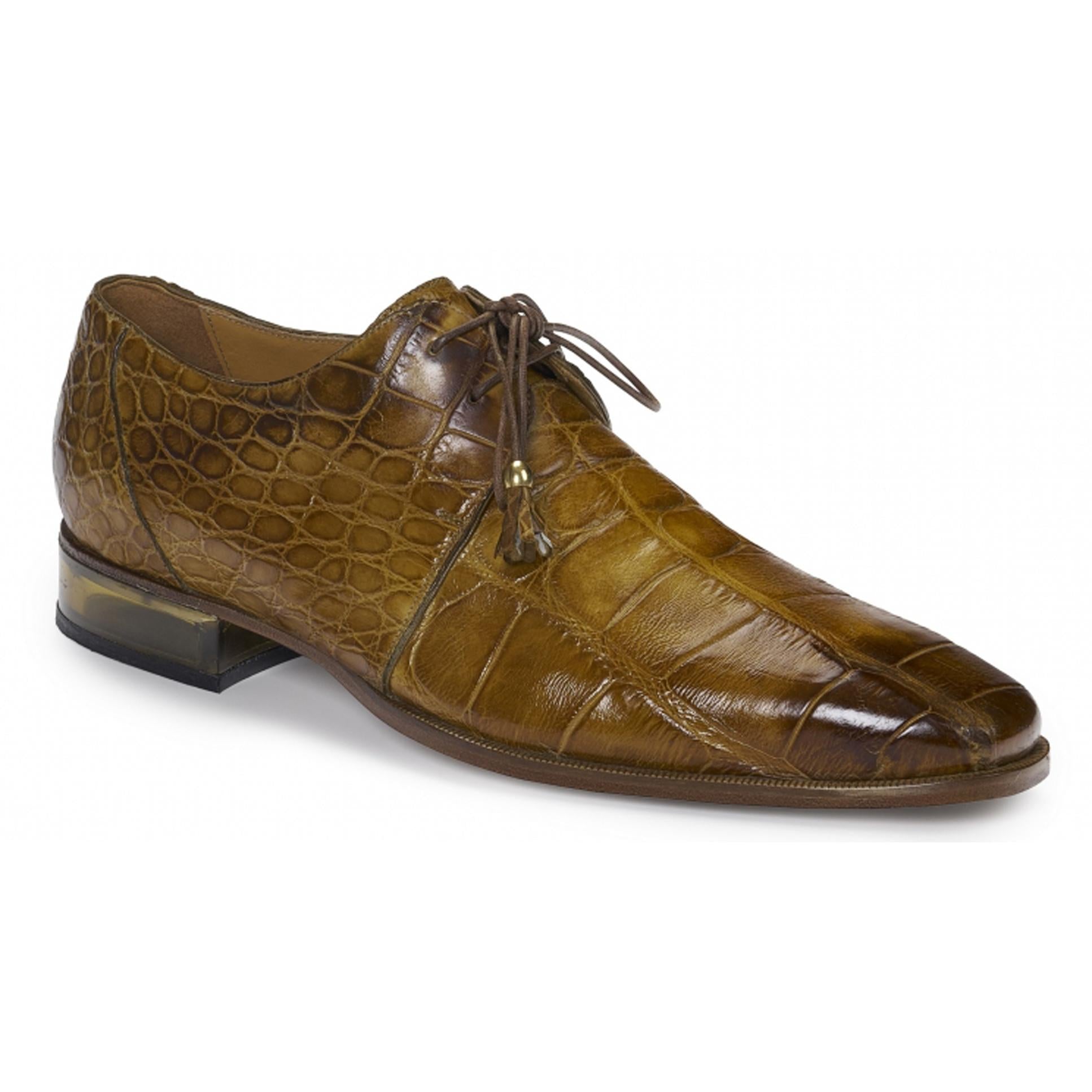 Mauri Trebbia 4851 Mustard Genuine Alligator Hand Painted Lace-Up Shoes