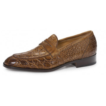 Mauri Tronto 4862 Br/y Genuine Crocodile Flanks/Calf Hand Painted Moc-Toe Bit Strap Loafers