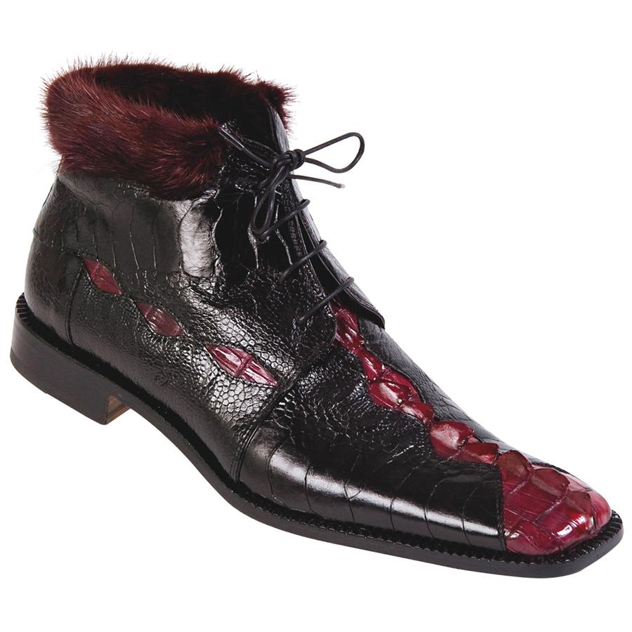 Mauri Vail 4409 Black/Ruby Red Genuine Hornback Crocodile Tail/Ostrich Leg Mink Fur Lining Boots