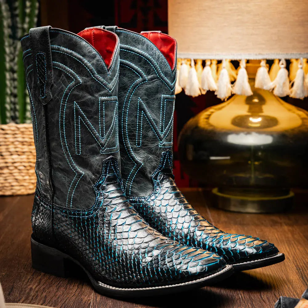 Marco Di Milano Missouri Black/Blue Genuine Python Cowboy Boots