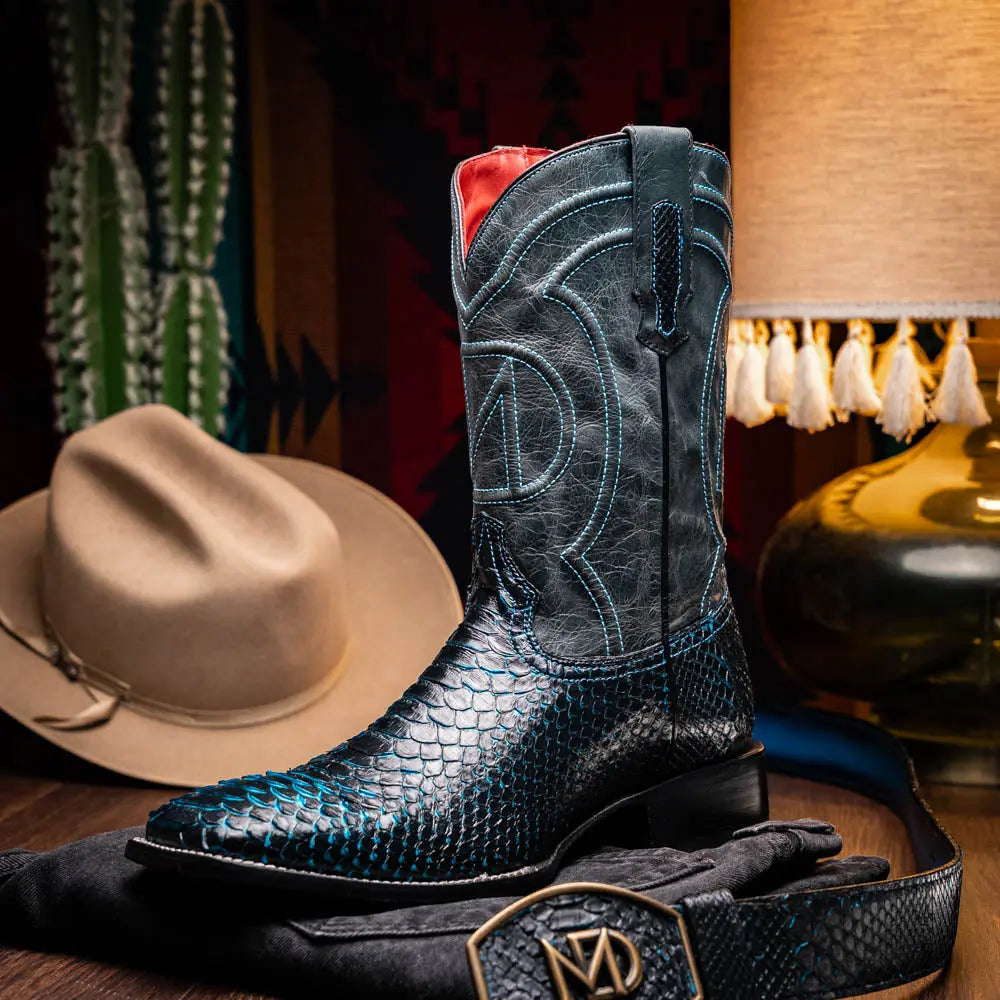 Marco Di Milano Missouri Black/Blue Genuine Python Cowboy Boots