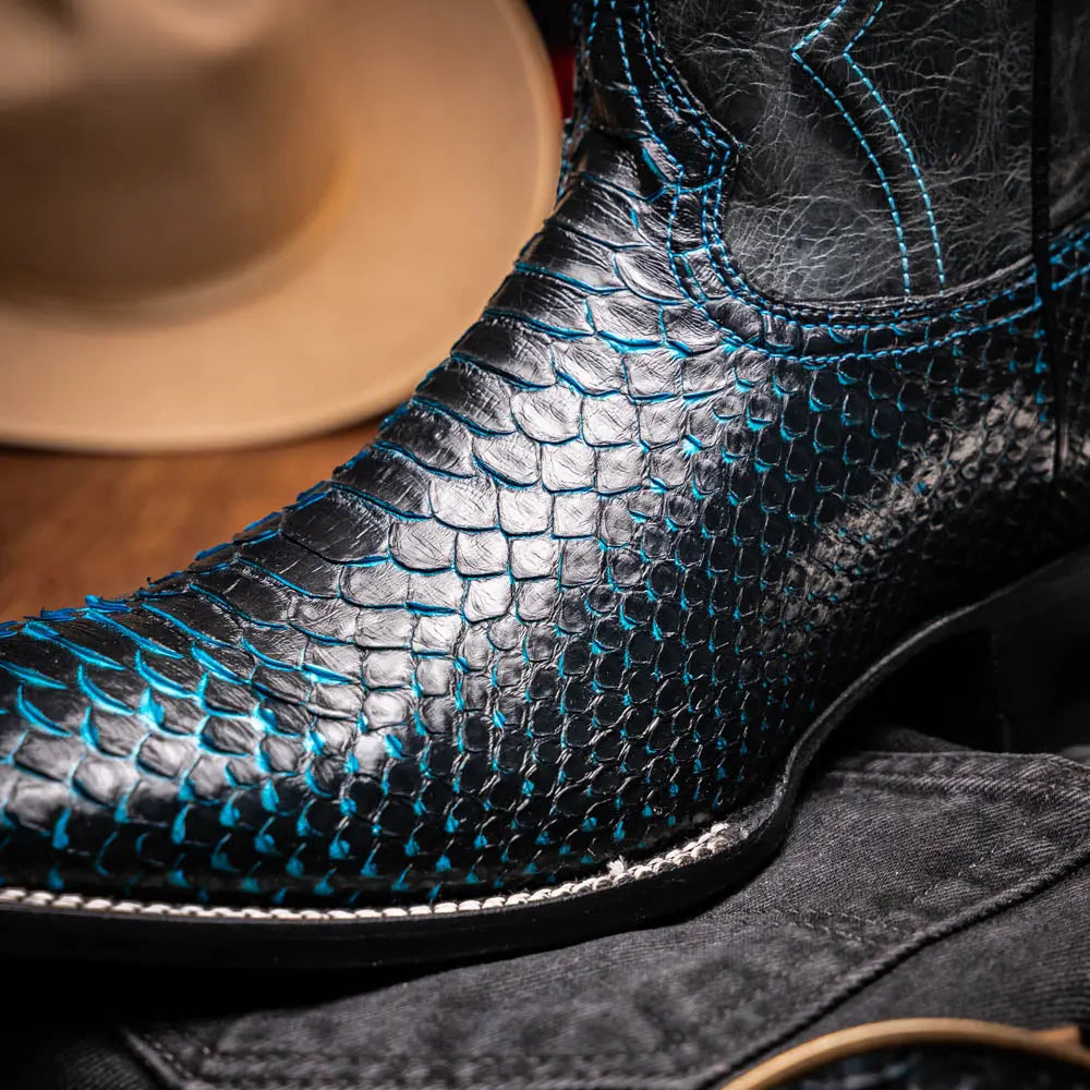 Marco Di Milano Missouri Black/Blue Genuine Python Cowboy Boots