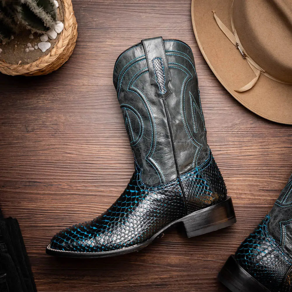 Marco Di Milano Missouri Black/Blue Genuine Python Cowboy Boots