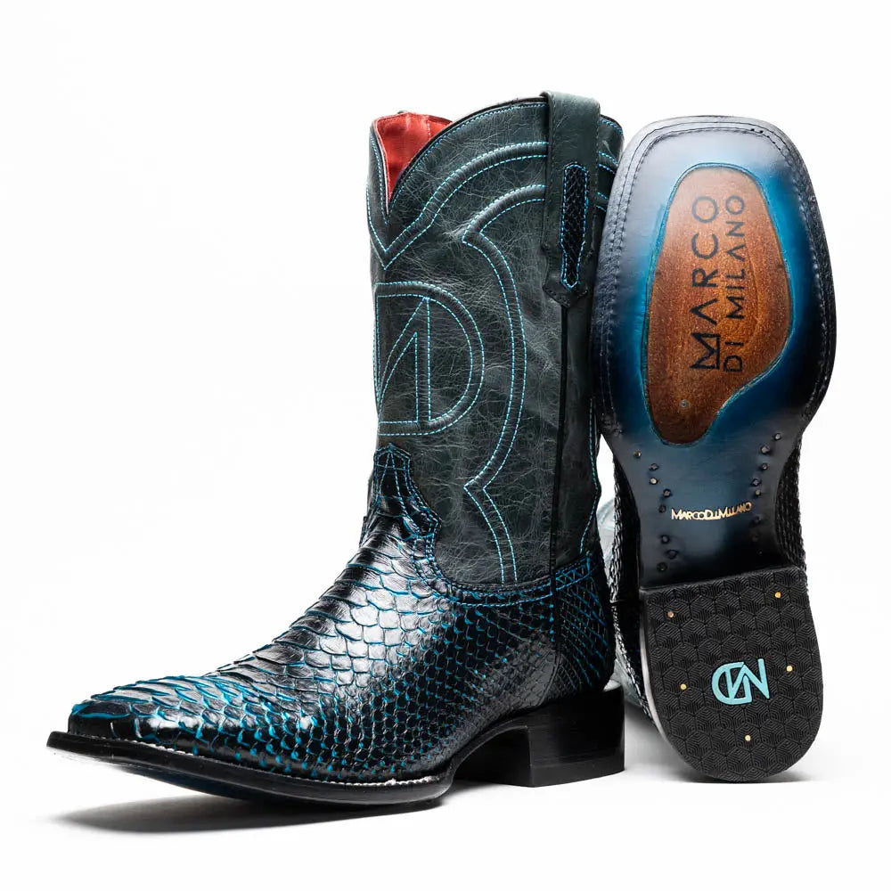 Marco Di Milano Missouri Black/Blue Genuine Python Cowboy Boots