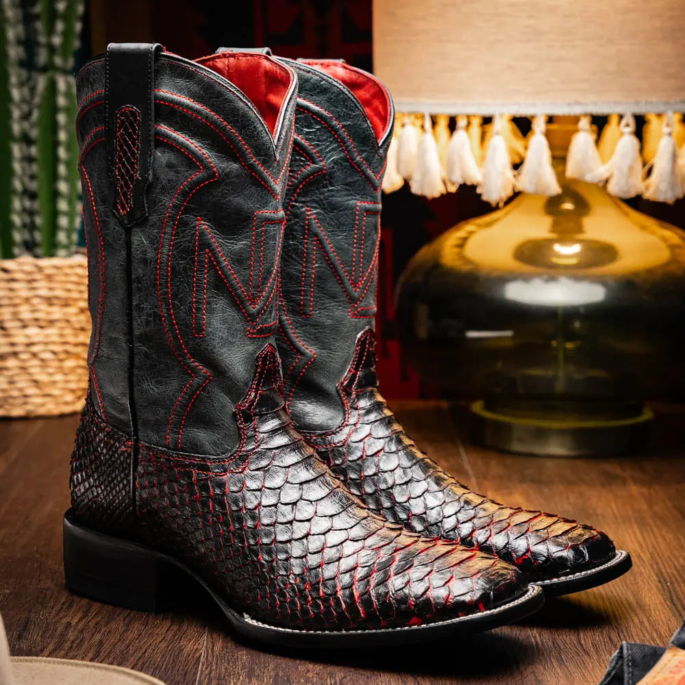 Marco Di Milano Missouri Black Cherry Genuine Python Cowboy Boots
