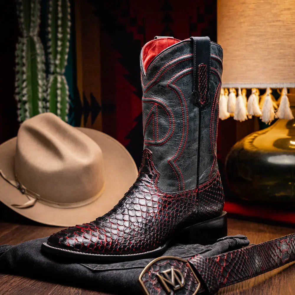 Marco Di Milano Missouri Black Cherry Genuine Python Cowboy Boots