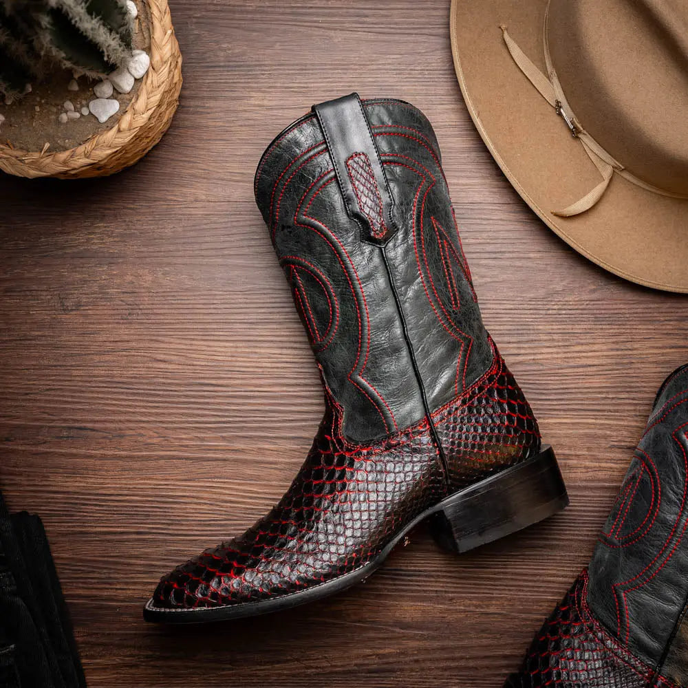Marco Di Milano Missouri Black Cherry Genuine Python Cowboy Boots