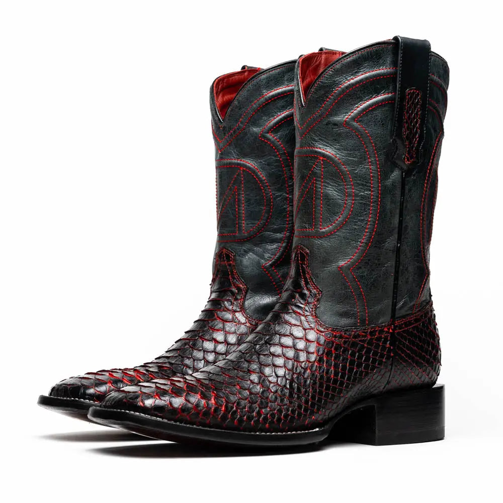 Marco Di Milano Missouri Black Cherry Genuine Python Cowboy Boots