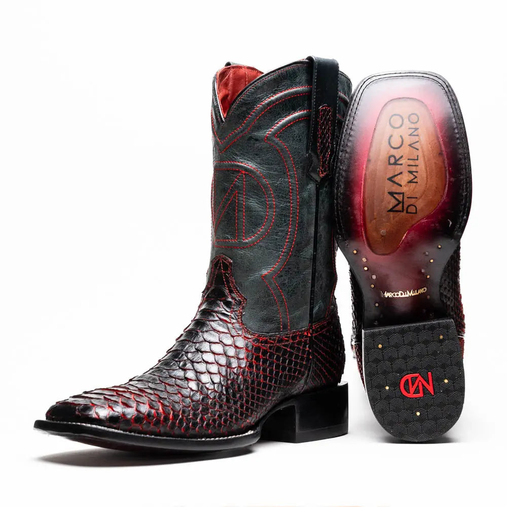 Marco Di Milano Missouri Black Cherry Genuine Python Cowboy Boots