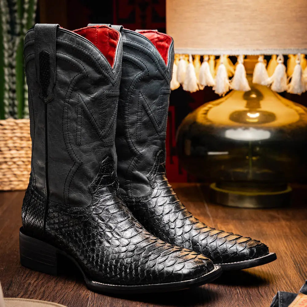 Marco Di Milano Missouri Black Genuine Python Cowboy Boots