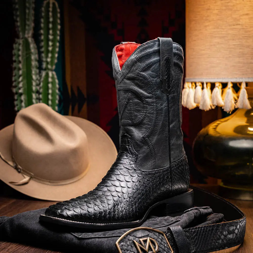 Marco Di Milano Missouri Black Genuine Python Cowboy Boots