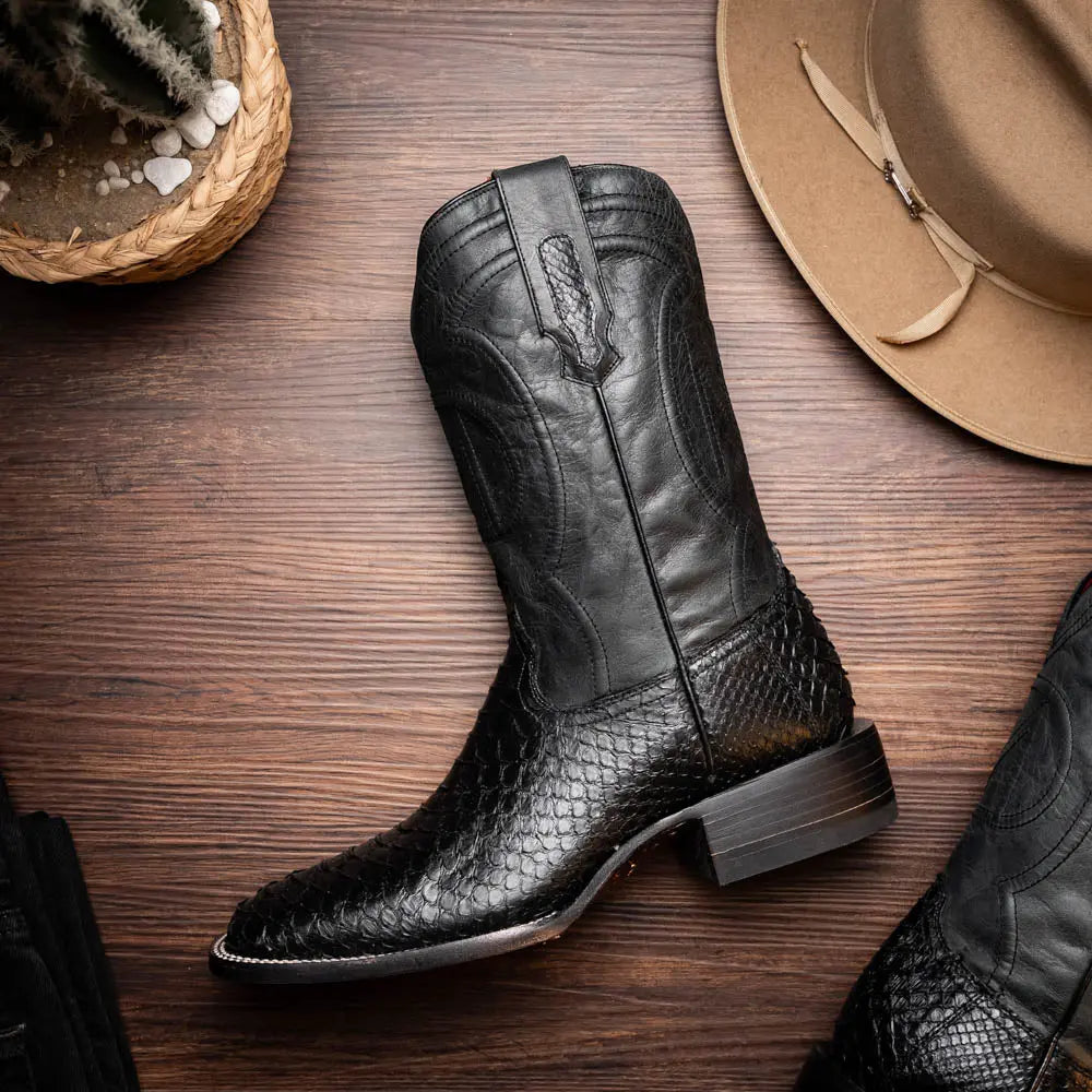 Marco Di Milano Missouri Black Genuine Python Cowboy Boots