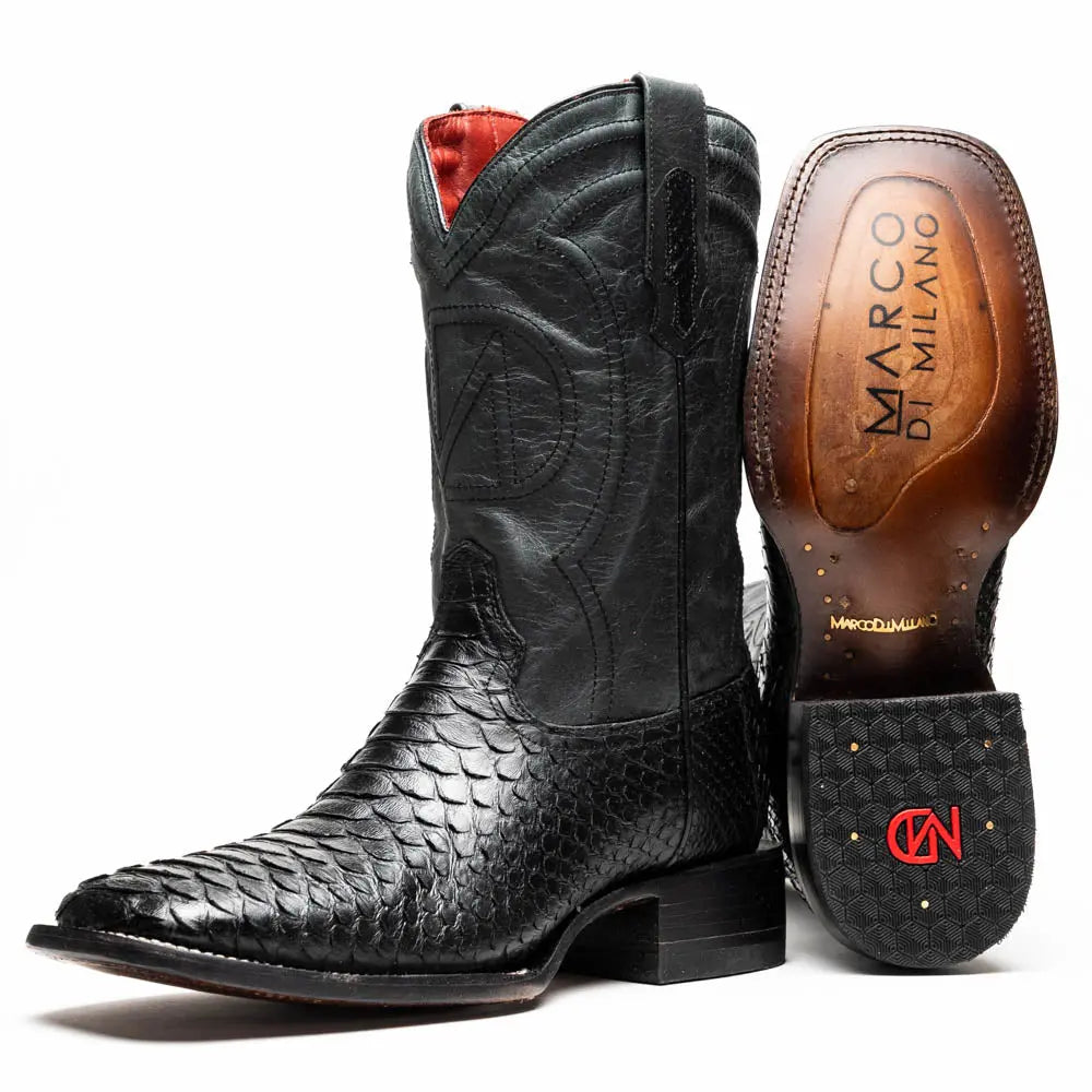 Marco Di Milano Missouri Black Genuine Python Cowboy Boots