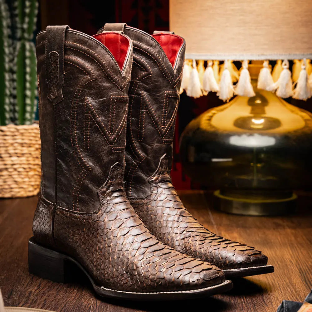 Marco Di Milano Missouri Brown Genuine Python Cowboy Boots