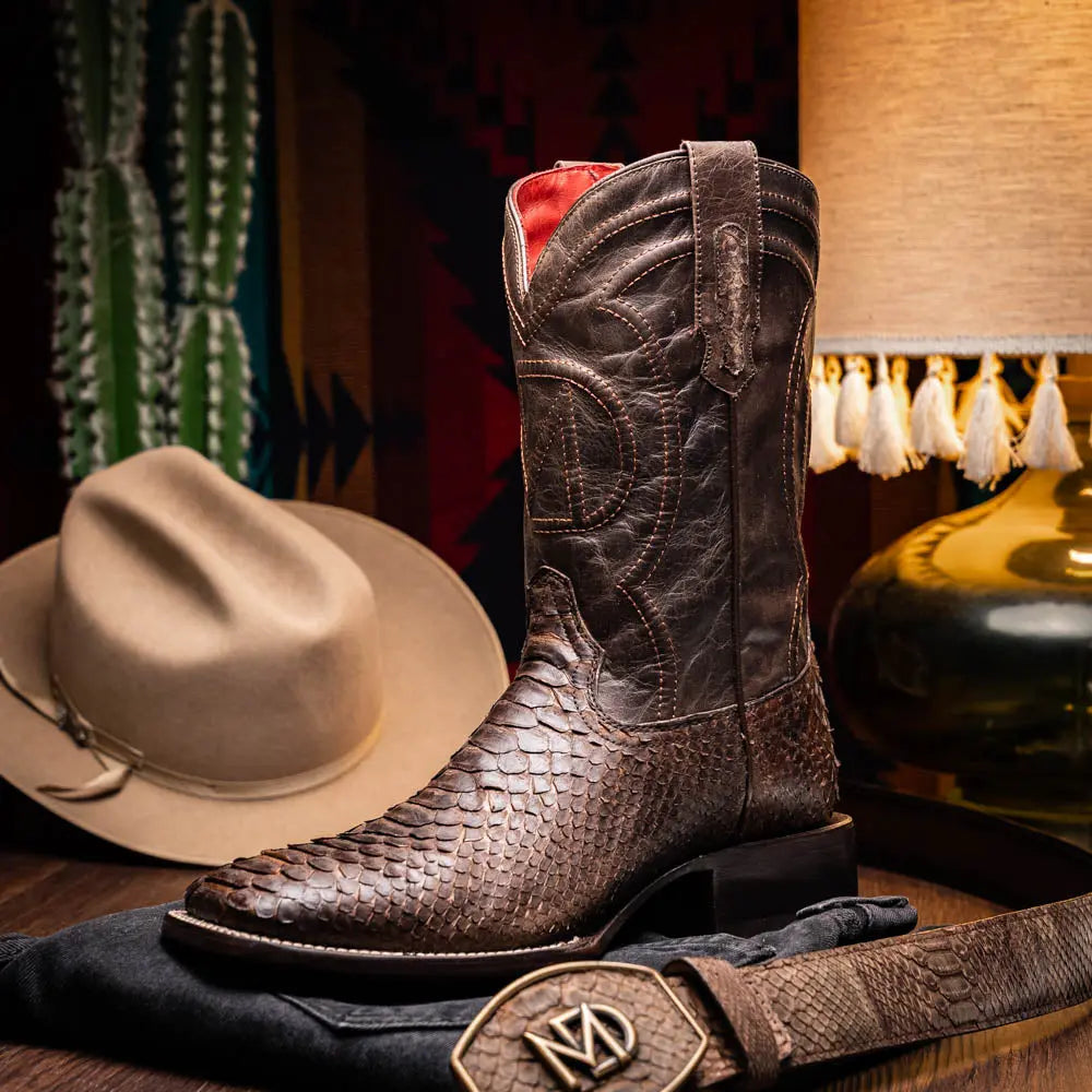 Marco Di Milano Missouri Brown Genuine Python Cowboy Boots