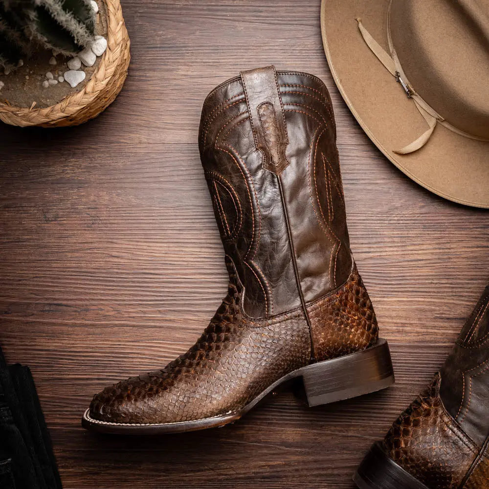 Marco Di Milano Missouri Brown Genuine Python Cowboy Boots