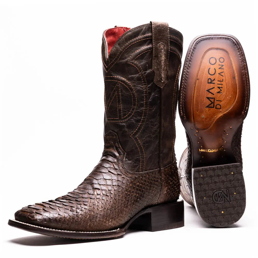 Marco Di Milano Missouri Brown Genuine Python Cowboy Boots