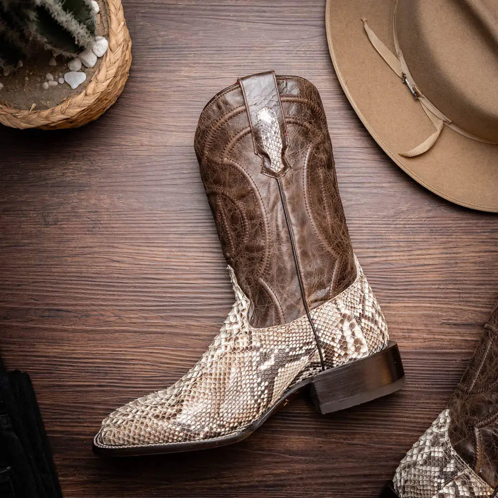 Marco Di Milano Missouri Natural Genuine Python Cowboy Boots