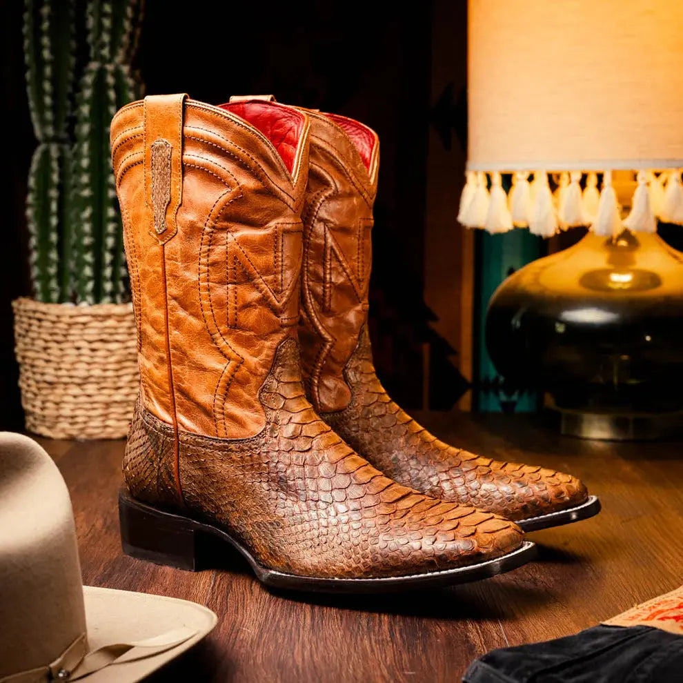 Marco Di Milano Missouri Cognac Genuine Python Cowboy Boots