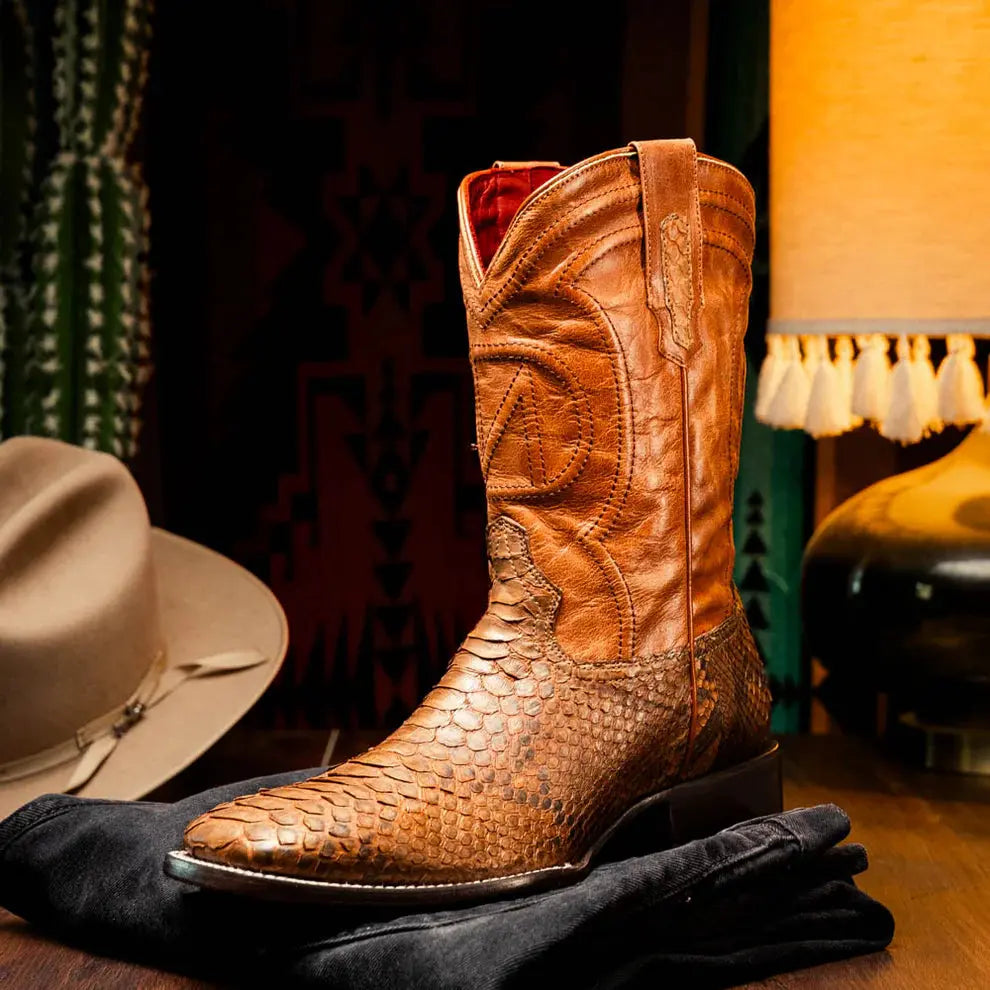 Marco Di Milano Missouri Cognac Genuine Python Cowboy Boots
