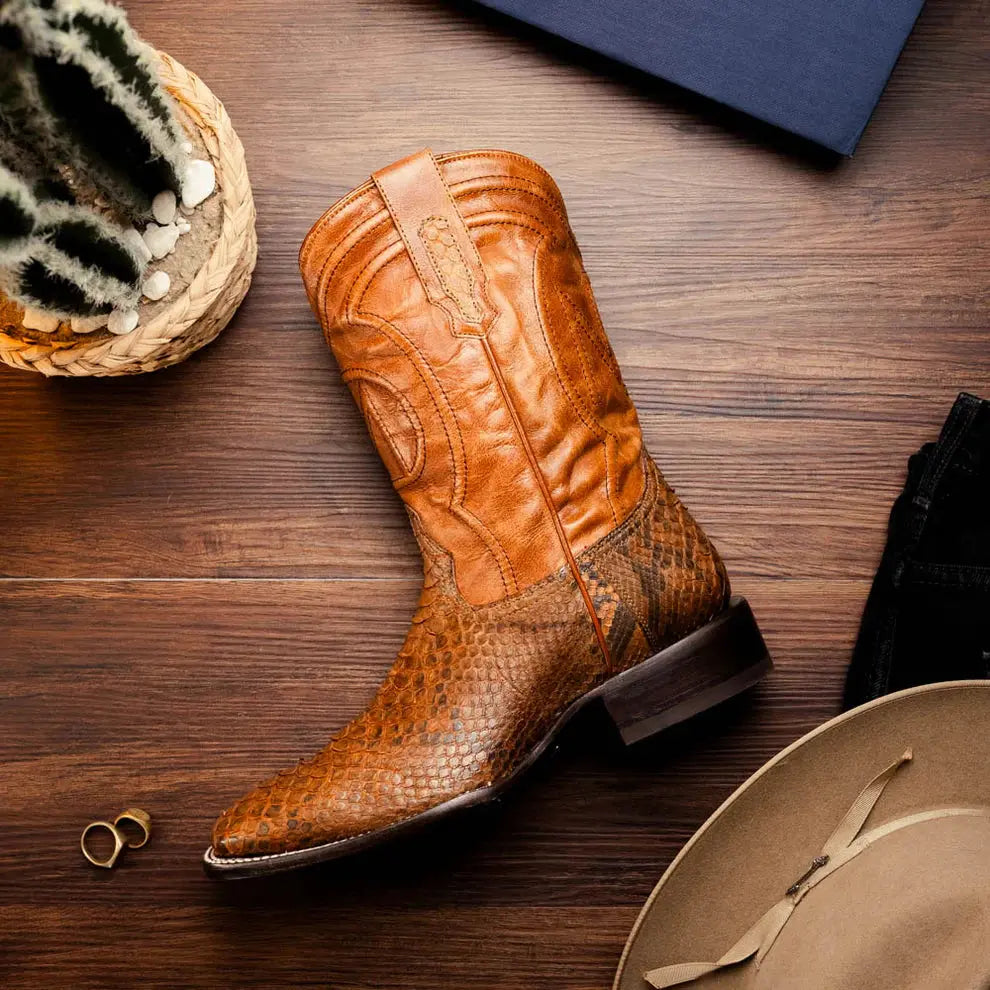 Marco Di Milano Missouri Cognac Genuine Python Cowboy Boots