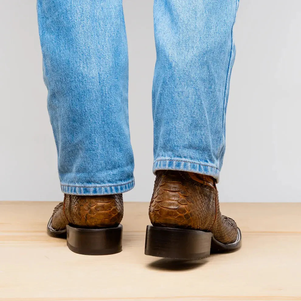 Marco Di Milano Missouri Cognac Genuine Python Cowboy Boots