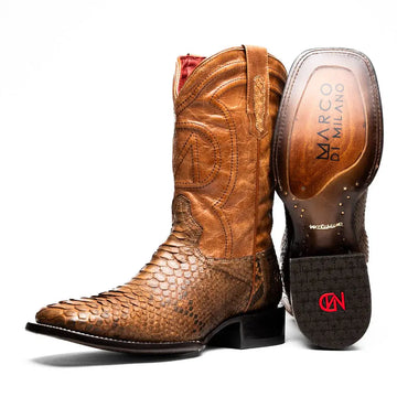 Marco Di Milano Missouri Cognac Genuine Python Cowboy Boots