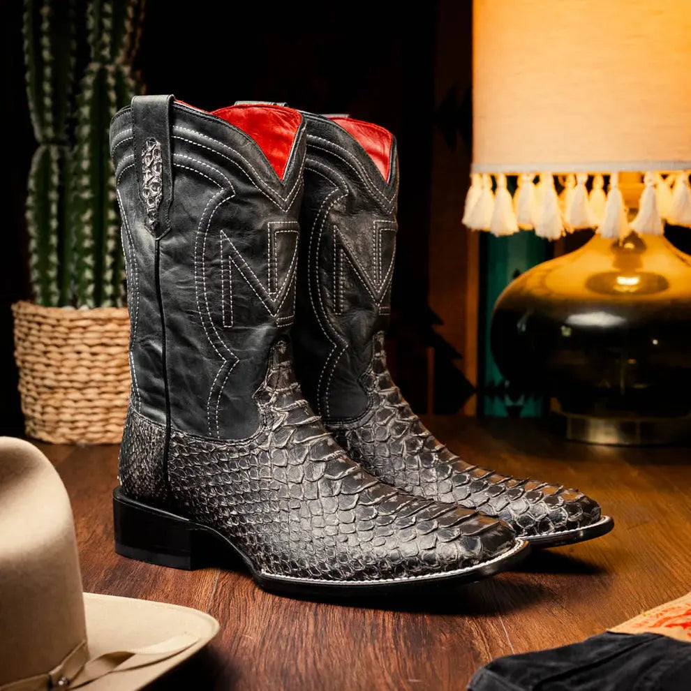 Marco Di Milano Missouri Stone White Genuine Python Cowboy Boots