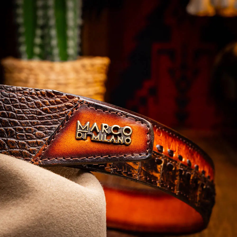 Marco Di Milano Montana Aged Brown Genuine Caiman Crocodile/Calf Belt