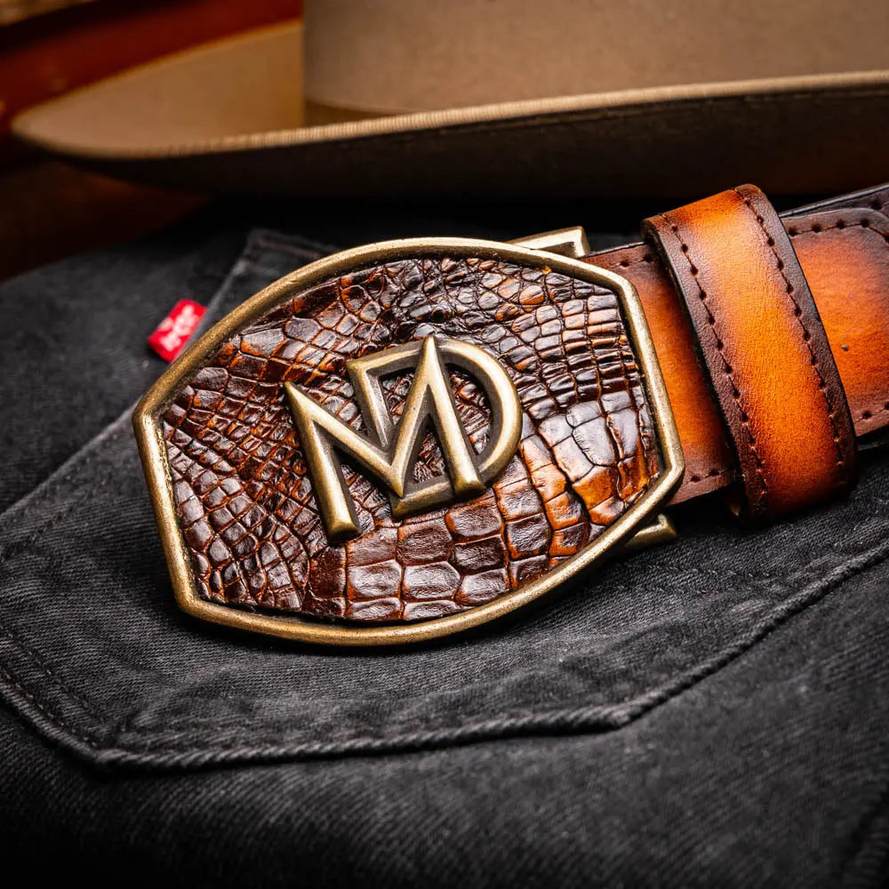 Marco Di Milano Montana Aged Brown Genuine Caiman Crocodile/Calf Belt