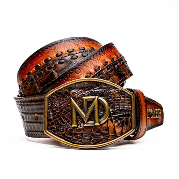 Marco Di Milano Montana Aged Brown Genuine Caiman Crocodile/Calf Belt