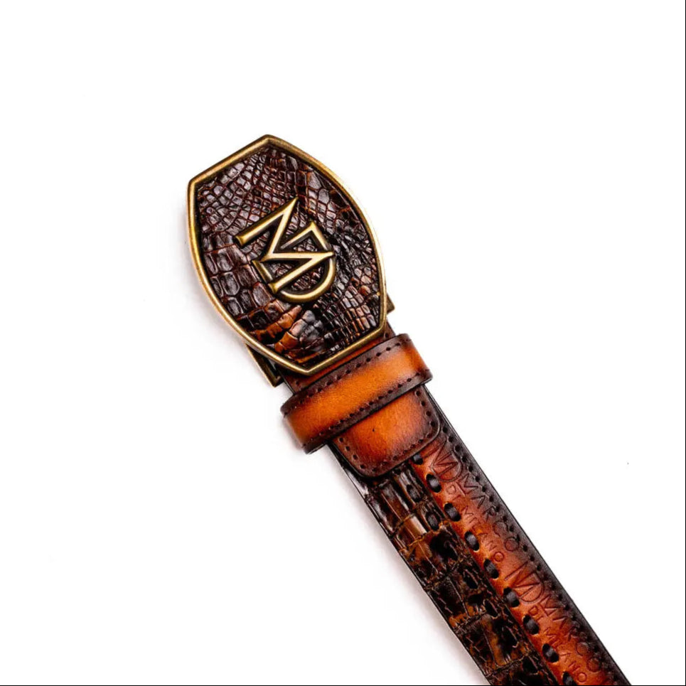 Marco Di Milano Montana Aged Brown Genuine Caiman Crocodile/Calf Belt