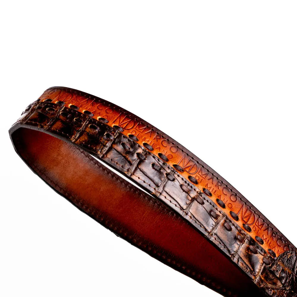 Marco Di Milano Montana Aged Brown Genuine Caiman Crocodile/Calf Belt
