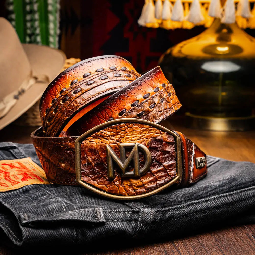 Marco Di Milano Montana Aged Maple Genuine Caiman Crocodile/Calf Belt