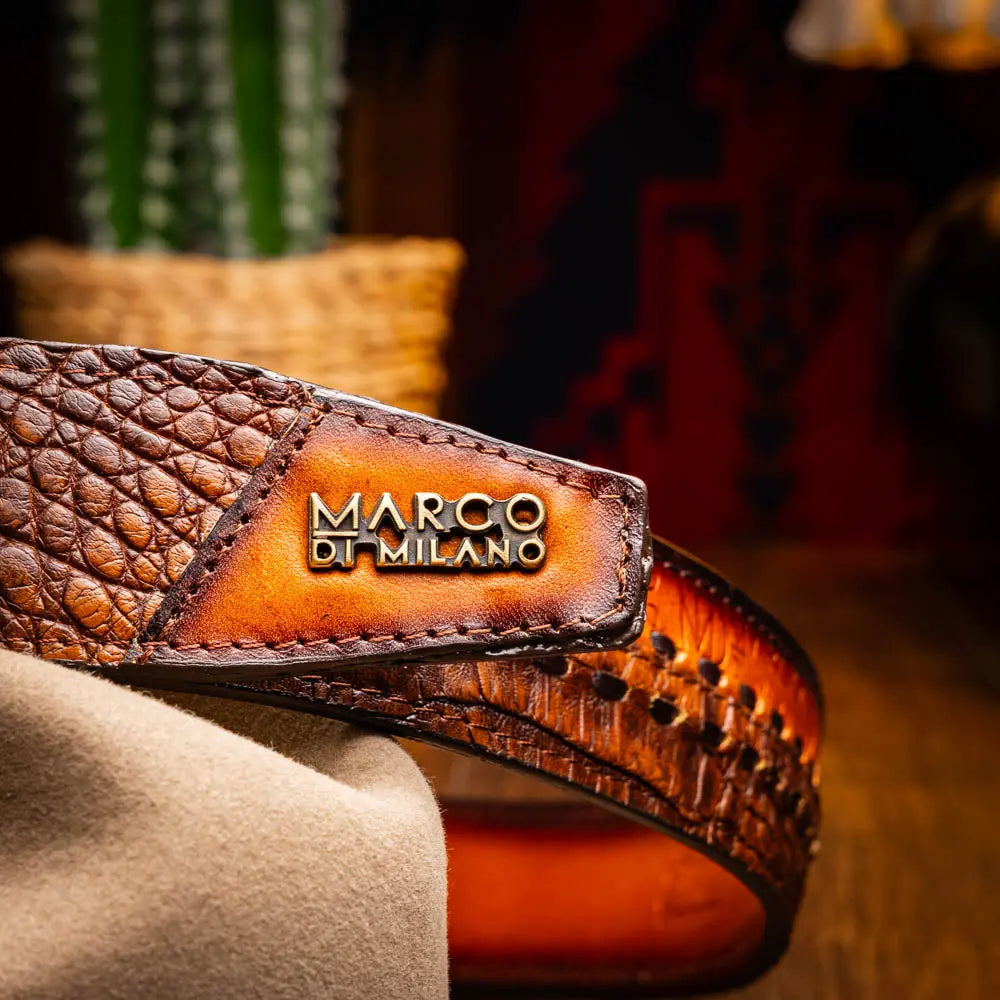 Marco Di Milano Montana Aged Maple Genuine Caiman Crocodile/Calf Belt