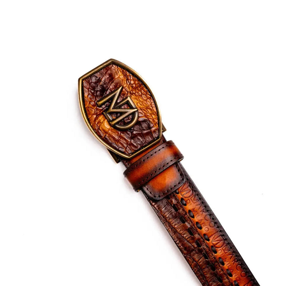 Marco Di Milano Montana Aged Maple Genuine Caiman Crocodile/Calf Belt