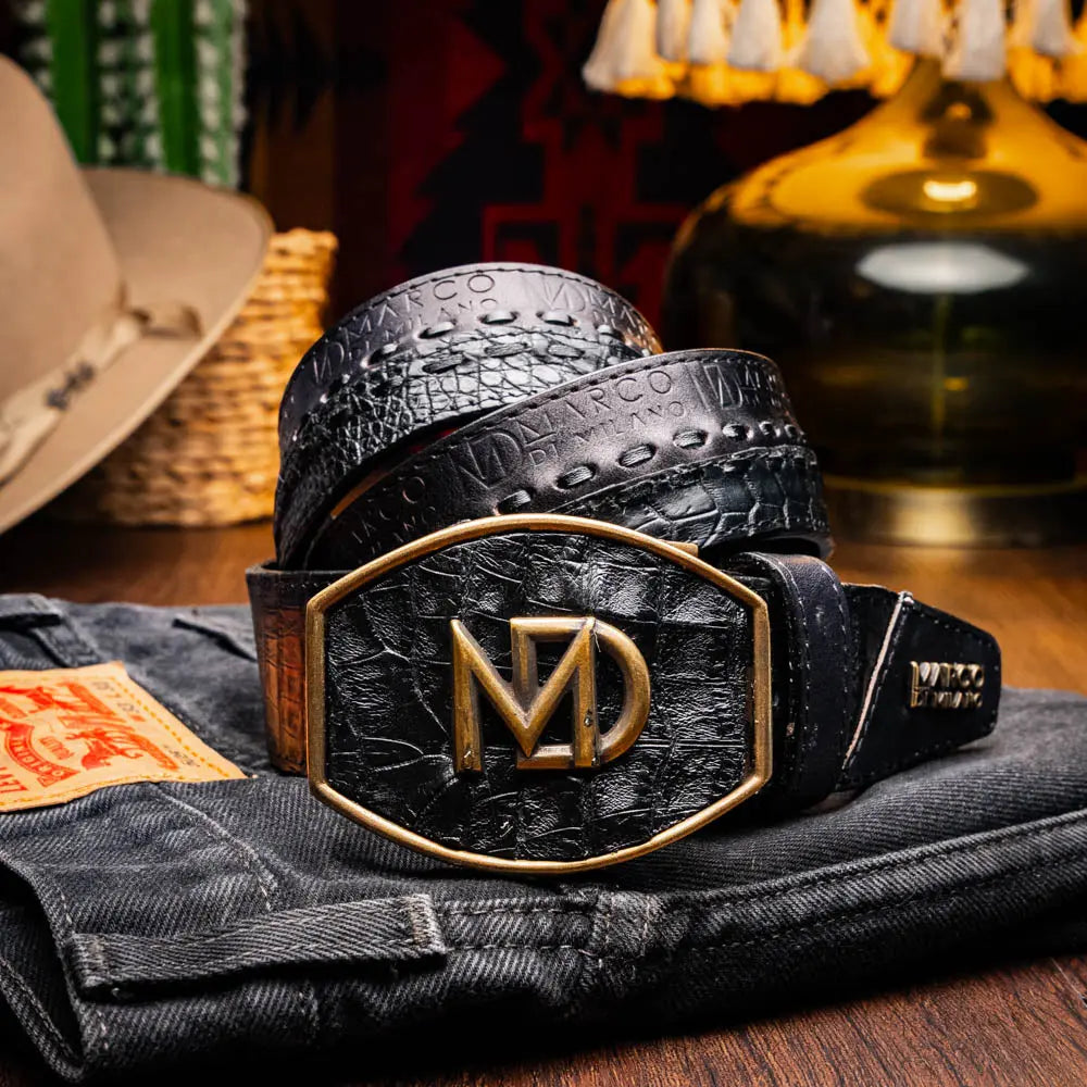 Marco Di Milano Montana Black Genuine Caiman Crocodile/Calf Belt