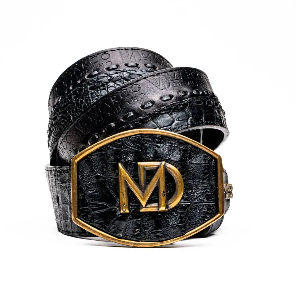 Marco Di Milano Montana Black Genuine Caiman Crocodile/Calf Belt