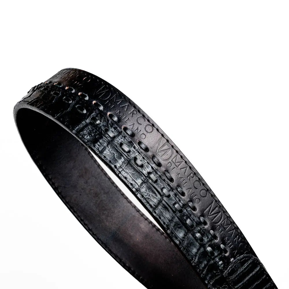 Marco Di Milano Montana Black Genuine Caiman Crocodile/Calf Belt