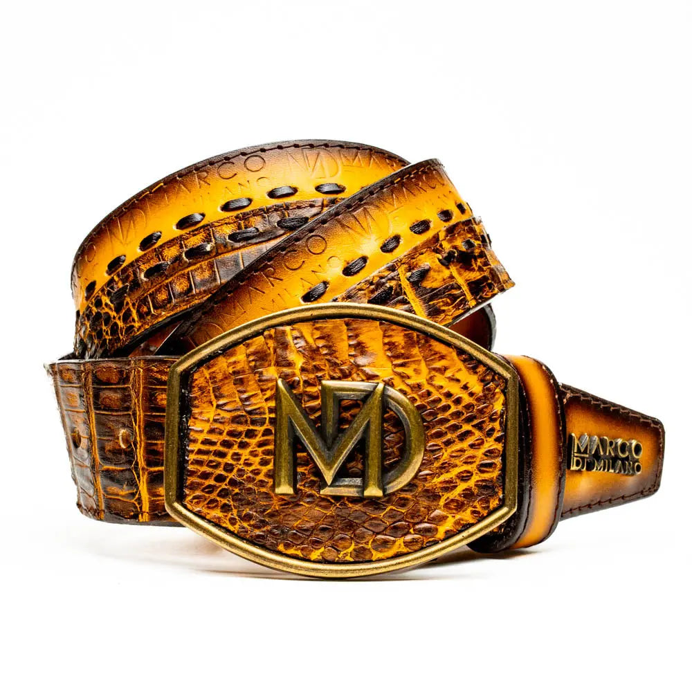 Marco Di Milano Montana Mustard/Brown Genuine Caiman Crocodile/Calf Belt