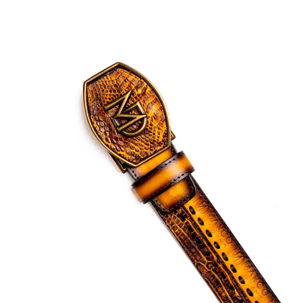 Marco Di Milano Montana Mustard/Brown Genuine Caiman Crocodile/Calf Belt