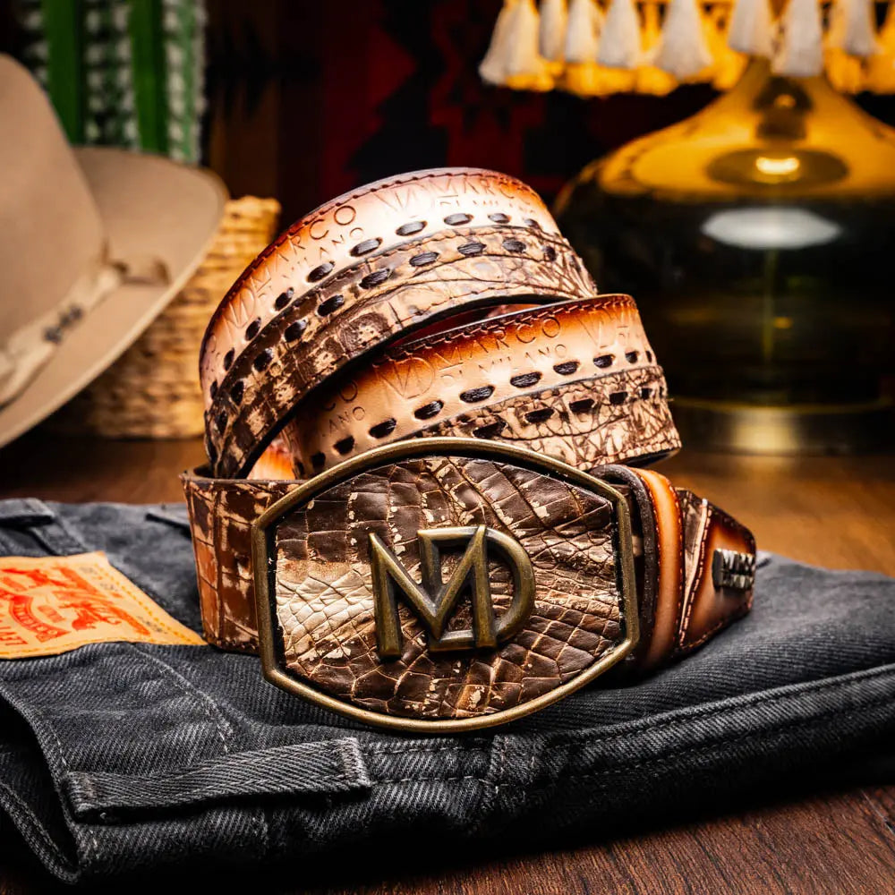 Marco Di Milano Montana Stone Brown Genuine Caiman Crocodile/Calf Belt