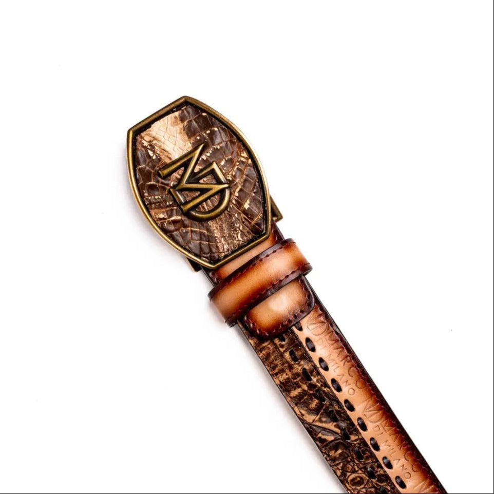 Marco Di Milano Montana Stone Brown Genuine Caiman Crocodile/Calf Belt