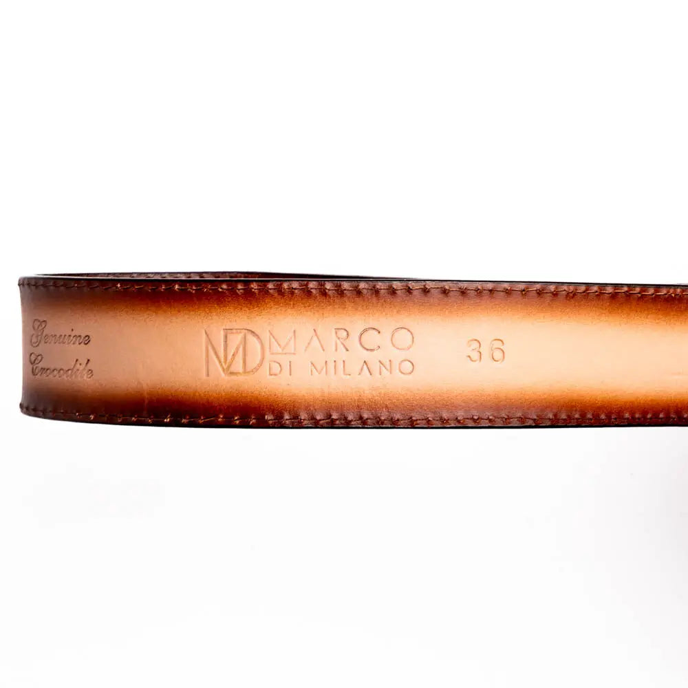 Marco Di Milano Montana Stone Brown Genuine Caiman Crocodile/Calf Belt