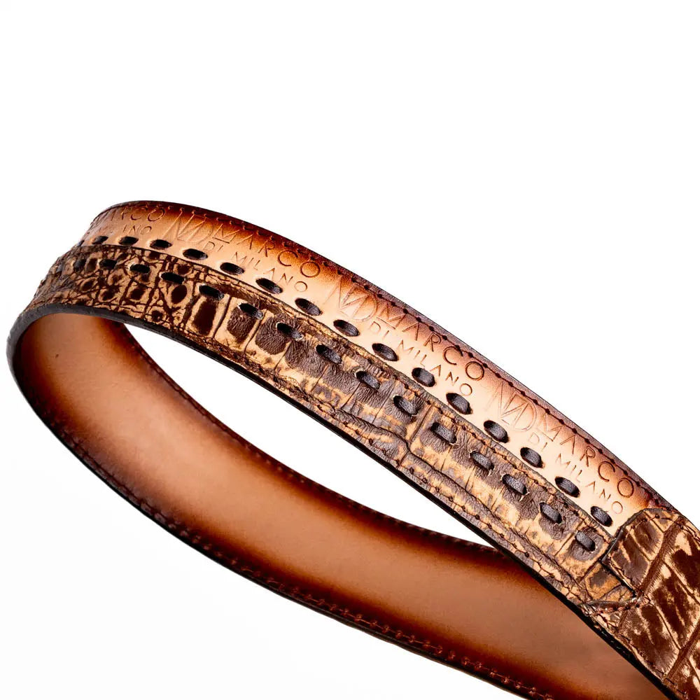 Marco Di Milano Montana Stone Brown Genuine Caiman Crocodile/Calf Belt